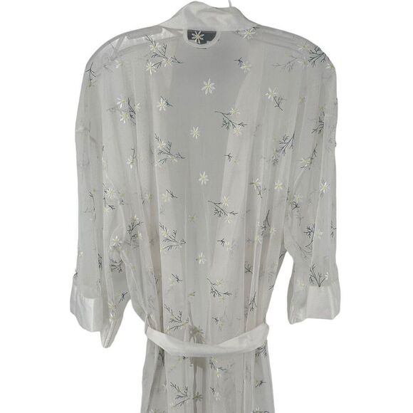 INC Intimates Robe Womens Size XXL White Sheer Floral Embroidered Satin Trim - Picture 5 of 9